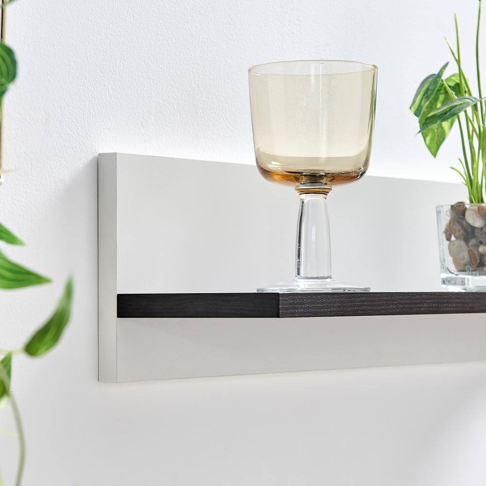 White and Dark Walnut Floating Wall Shelves Set of 2