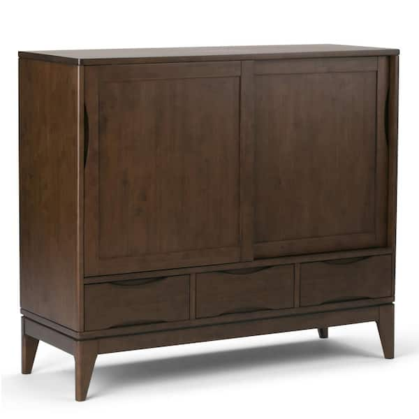 Simpli Home Harper Solid Hardwood 48 in. Wide Mid-Century Modern Medium Storage Cabinet in Walnut Brown