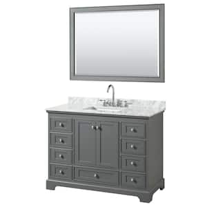 48 in. W x 22 in. D Vanity in Dark Gray with Marble Vanity Top in Carrara White with White Basin and 46 in. Mirror