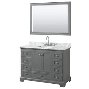 Deborah 48 in. W x 22 in. D x 35 in. H Single Bath Vanity in Dark Gray with White Carrara Marble Top and 46 in. Mirror