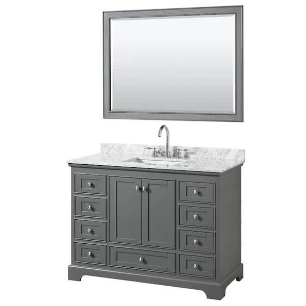 Wyndham Collection Deborah 48-in Dark Gray Single Sink Bathroom Vanity with White Carrara Natural Marble Top