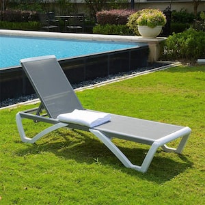 Metal Outdoor Chaise Lounge Adjustable Aluminum Patio Lounge Plastic Pool Lounge Chair in Grey (Set of 1)