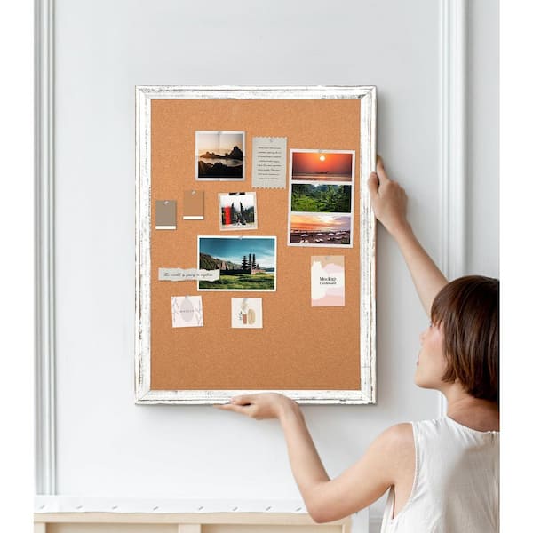 Whitewash Framed Bulletin Board With 3 Hemp Ropes, Rustic Linen Pin - View #8