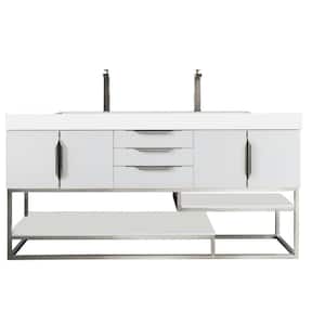 Columbia 72.5 in. W x 19 in. D x 36 in. H Double Bath Vanity in Glossy White with Solid Surface Top in Glossy White