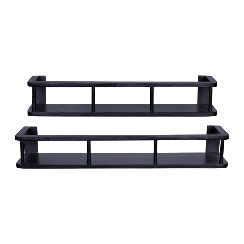 Stratton Home Decor Set of 2 Wood Wall Shelf with Black Finish