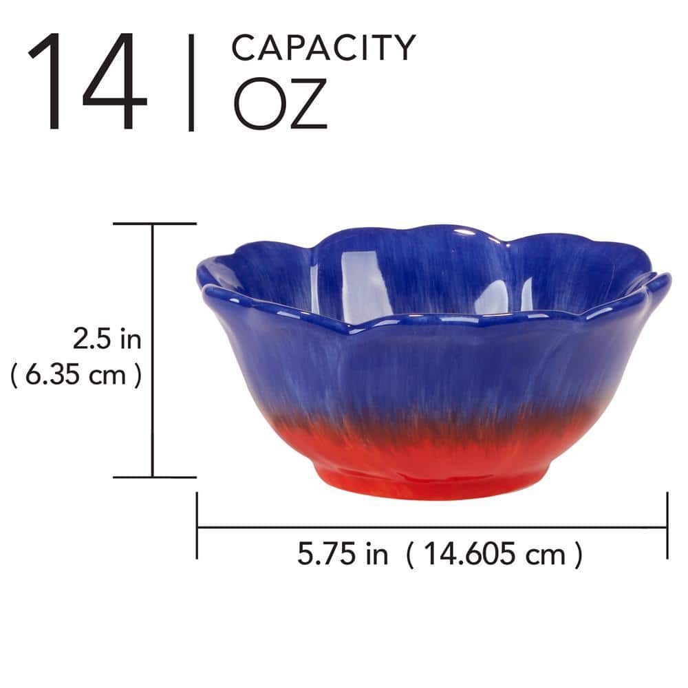 Poppy 3-D Flower Multicolor Ceramic Dessert Bowls, Set of 4