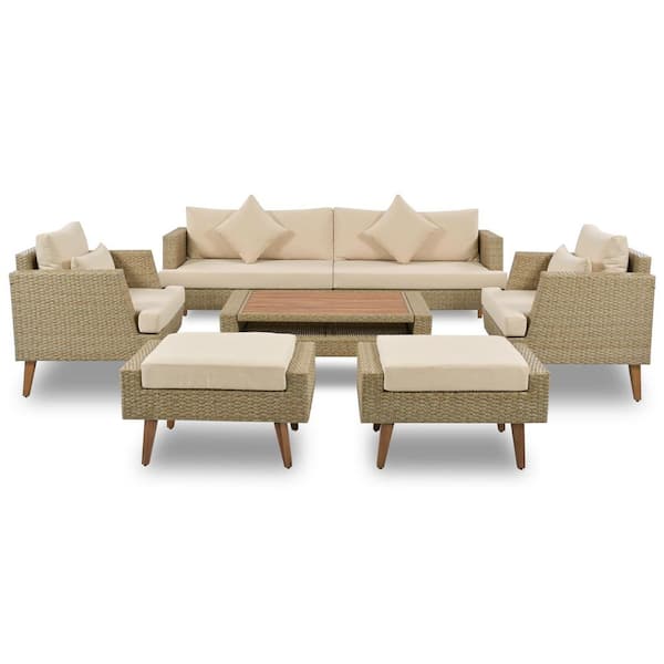 Boosicavelly 6-Piece Wicker Patio Conversation Set with Double Cushions