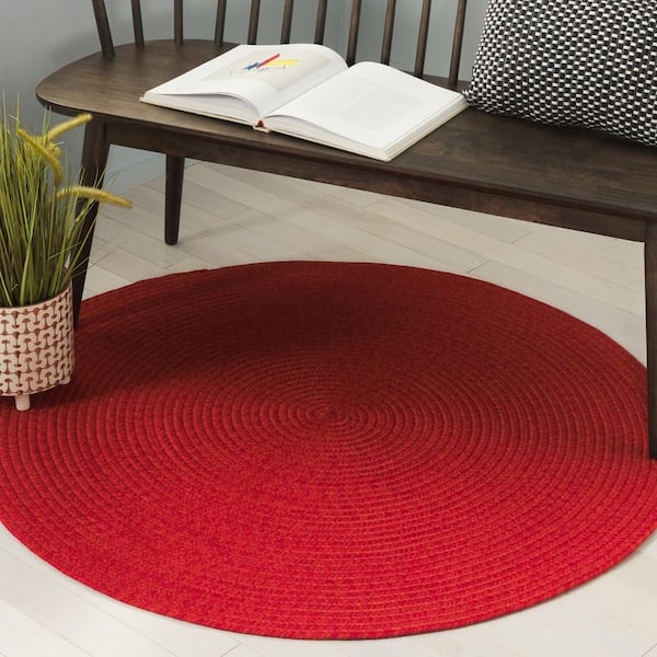 Braided Rust/Red 4 ft. x 4 ft. Machine Washable Geometric Solid Round Area Rug