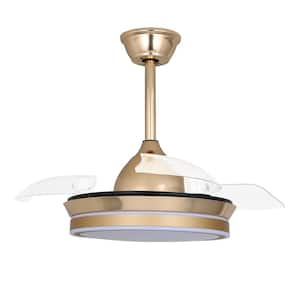 36 in. LED French Gold Retractable Ceiling Fan with Light and Remote Control