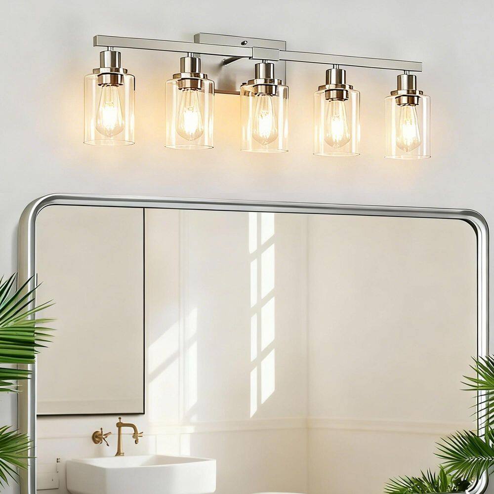 Lasaideal 30 in. 5-Light Brushed Nickel Vanity Lights Fixture with