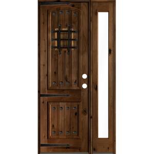 44 in. x 96 in. Mediterranean Knotty Alder Left-Hand/Inswing Clear Glass Provincial Stain Wood Prehung Front Door w/RFSL