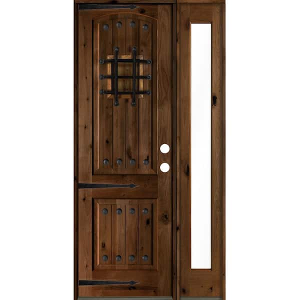 Krosswood Doors 44 in. x 96 in. Mediterranean Knotty Alder Left-Hand/Inswing Clear Glass Provincial Stain Wood Prehung Front Door w/RFSL