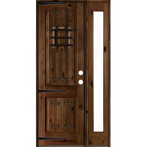 46 in. x 96 in. Mediterranean Knotty Alder Left-Hand/Inswing Clear Glass Provincial Stain Wood Prehung Front Door w/RFSL