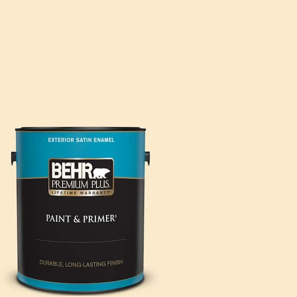 BEHR PREMIUM PLUS 1 gal. #350E-2 Honey Moth Satin Enamel Exterior Paint & Primer