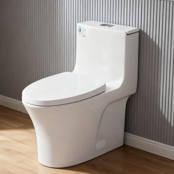 1-Piece 1.1/1.6 GPF Dual-Flush Elongated Toilet in Glossy White, Comfort Seat Height