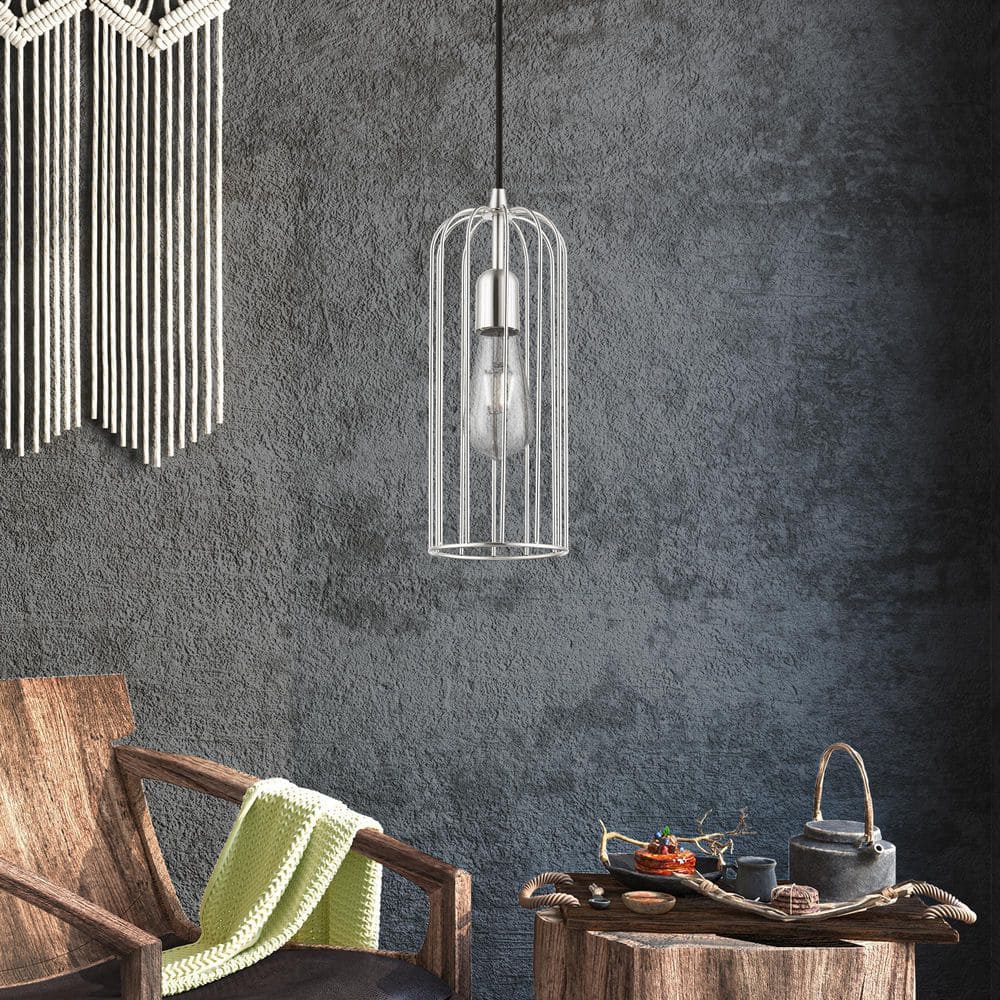 Glenbrook Brushed Nickel Mini Pendant with Open Cage Design