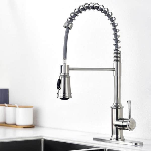 ruiling Spring Single-Handle Pull-Down Sprayer Kitchen Faucet with 2 Spray Mode in Stainless Steel