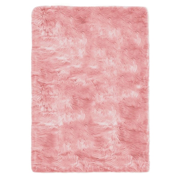 9X12 Large Area Rug Pink Fluffy Fuzzy Cozy Faux Fur Area Rug