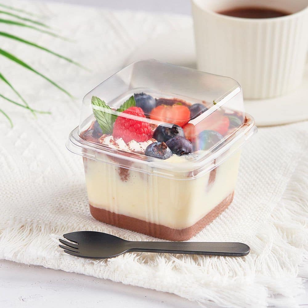 50 Pack Clear PET Plastic Dessert Portion Cup Lid and Sporks Food Storage for 8 oz. Cups Cake Pudding Parfait price history on PriceWatchPro