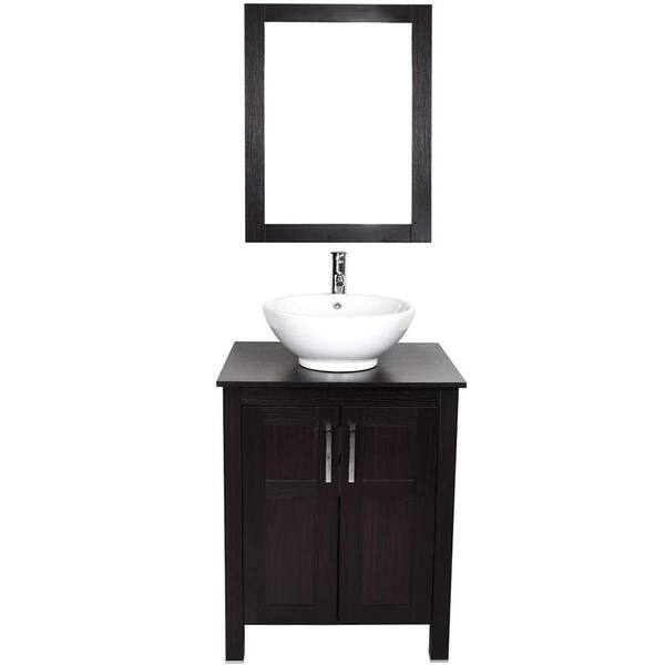 TOOLKISS 24 in. W x 19 in. D x 32.3 in. H Single Sink Bath Vanity in Brown with Top and Mirror
