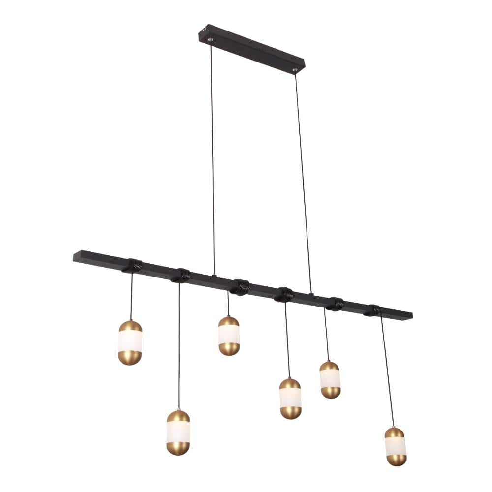 Modern 41 in. 6-Light Matte Black Linear Island Chandelier with Brass & Acrylic Pods for Kitchen Island price history on PriceWatchPro