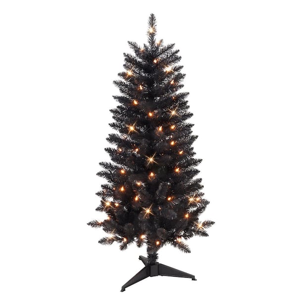 Puleo International 4 ft. Prelit Black Carson Pine Artificial Christmas Tree