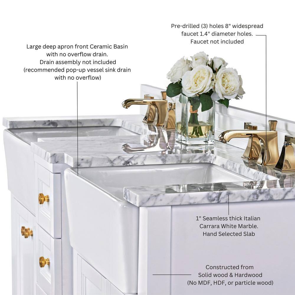 Adeline 60'' White Double Farmhouse Wood Vanity