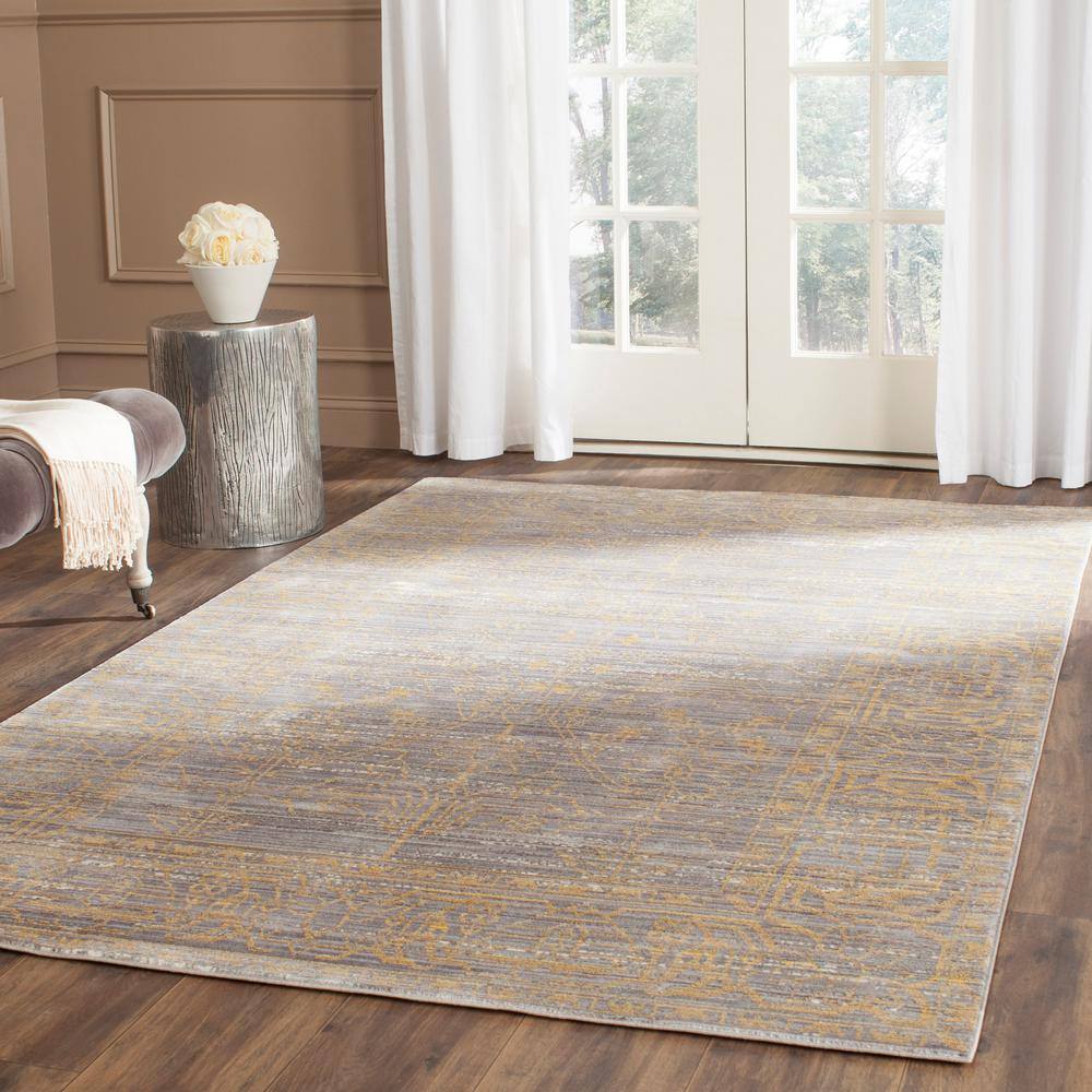 SAFAVIEH Valencia Grey/Gold 6 ft. x 9 ft. Border Area Rug VAL104E-6 ...