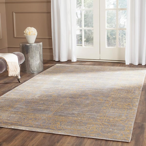 Valencia Grey/Gold 9 ft. x 12 ft. Border Area Rug