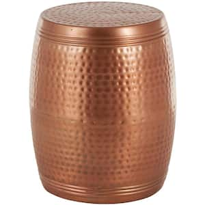 14 in. Copper Drum Shaped Medium Cylinder Aluminum End Accent Table with Hammered Design