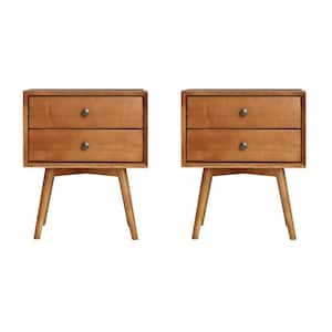 Mid-Century 2-Drawer Solid Wood Caramel Nightstand (2-Pack)