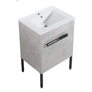 Yunus 24 in. W x 18 in. D x 25 in. H Floating Bath Vanity in Cement Grey with White Ceramic Top and Single Sink
