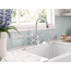 Capilano 2-Handle Bridge Farmhouse Pull-Down Kitchen Faucet with Soap Dispenser and Sweep Spray in Polished Chrome