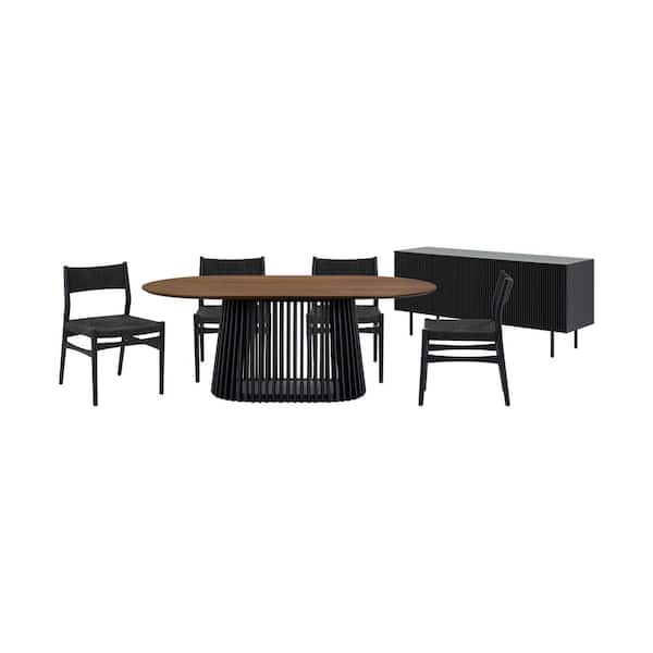 Armen Living Pasadena Erie 6-Piece Oval Walnut Wood Top Dining Room Set Seats 4