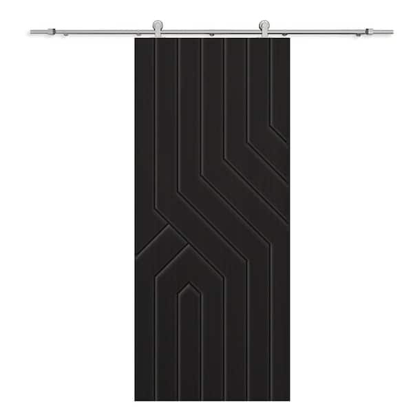 CALHOME 30 in. x 96 in. Black Painted Composite MDF Paneled Interior Sliding Barn Door with Hardware Kit