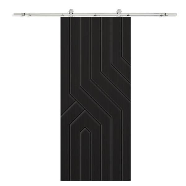 CALHOME 42 in. x 96 in. Black Painted Composite MDF Paneled Interior Sliding Barn Door with Hardware Kit