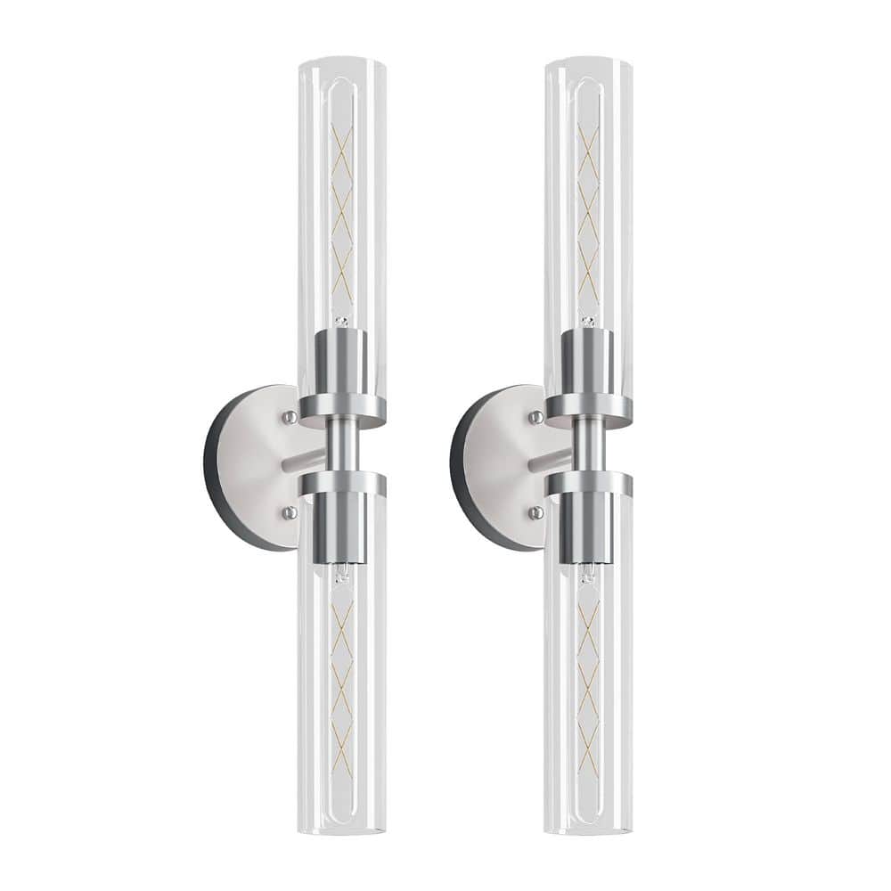 21.7 in. 2-Light Brushed Nickel Wall Sconce with Glass Shade (Set of 2) price history on PriceWatchPro