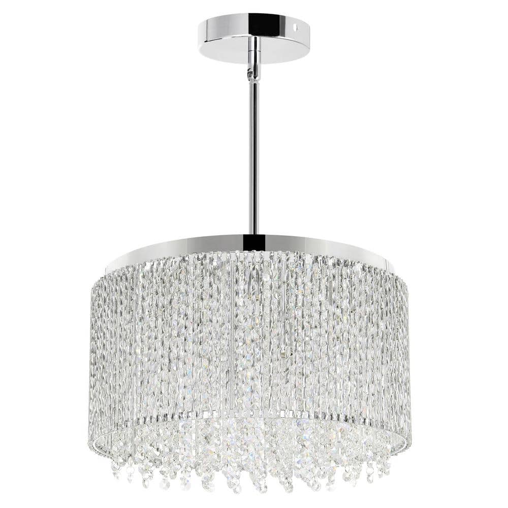 Claire 16" Chrome Drum Chandelier with Clear Crystals