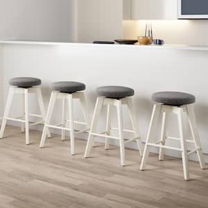 Amalia Stool 26 in. Backless Kitchen Counter Height Bar Stool, Solid Wood with 360 Swivel Seat Dark Gray/White, Set of 4