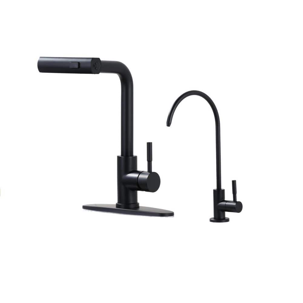 13.5 in. H Single Handle Pull Out Sprayer Kitchen Faucet w/360° Spout Swivel and Water Filter Faucet in Matte Black price history on PriceWatchPro