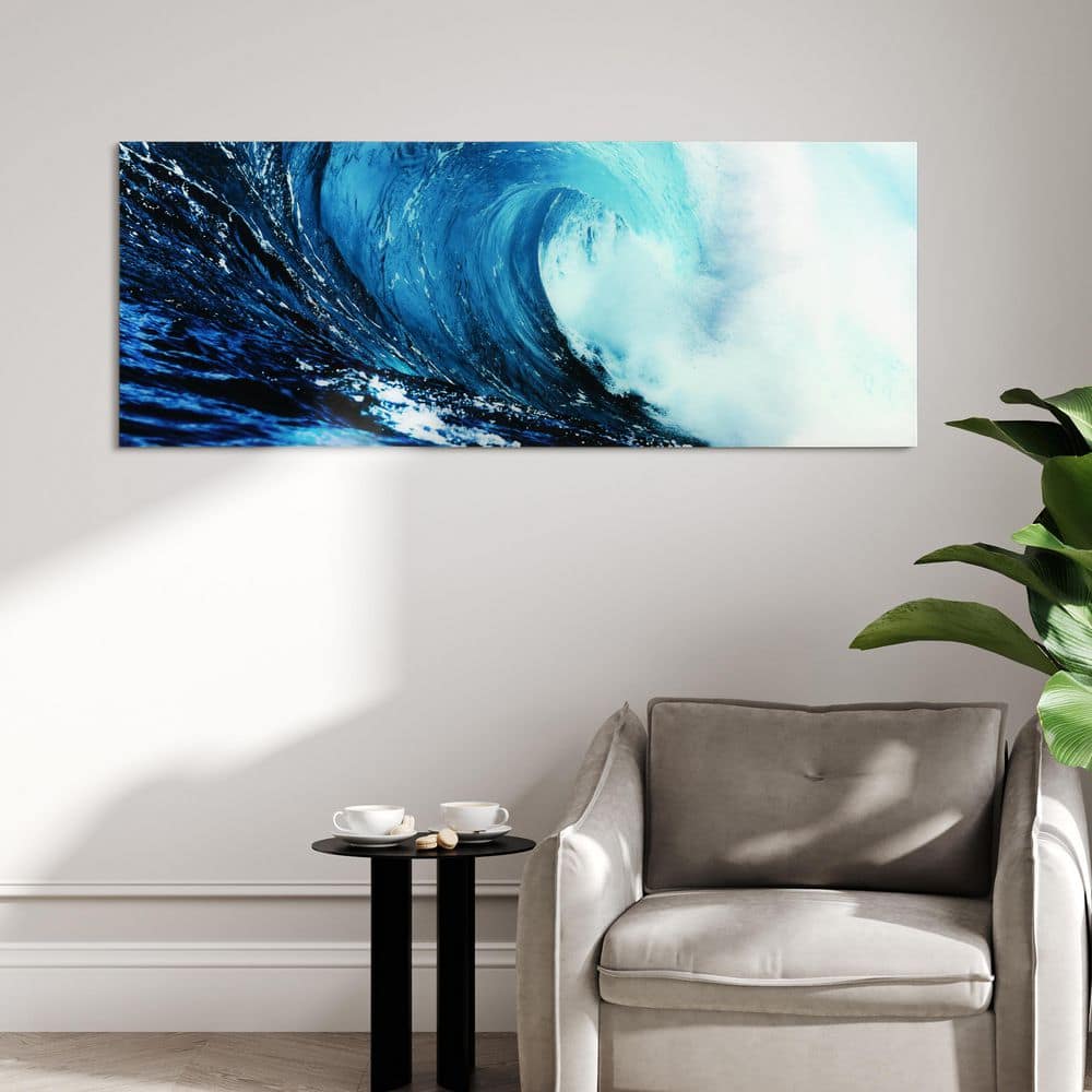 Blue Wave Abstract Tempered Glass Wall Art, 24" x 63"