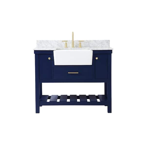 Unbranded Timeless Home 42 in. W x 22 in. D x 34.13 in. H Bath Vanity in Blue with Carrara Marble Top with White Basin