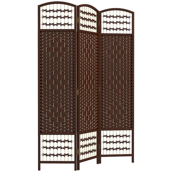 HOMCOM 3-Panel Room Divider, Folding Privacy Screen, 5.6 in. Room Separator,  Fiber Freestanding Partition Wall Divider, Brown