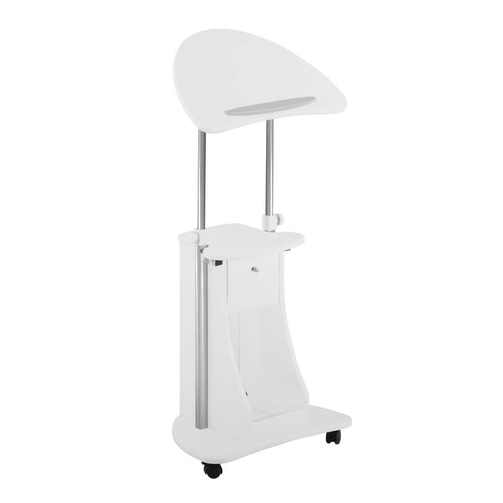White Adjustable Height Rolling Laptop Cart with Storage Cabinet