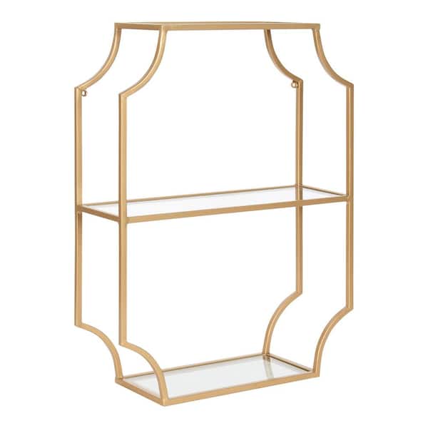 Kate and Laurel Ciel 6 in. x 18 in. x 24 in. Gold Metal Floating Decorative Wall Shelf Without Cubbies With Brackets