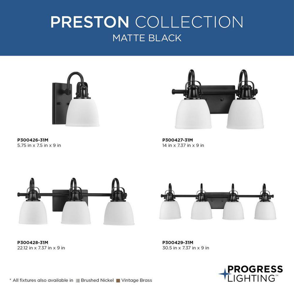 Preston Matte Black 3-Light Bath Vanity with Opal Glass Shades