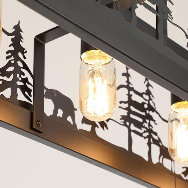JUSHENG 6-Light Black Farmhouse Linear Chandelier Ambient Rustic
