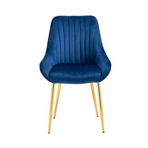 Navy Velvet Fabric Upholstered Side Chair with Golden Metal Legs (Set of 1)