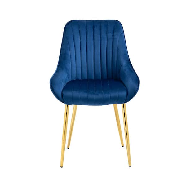 Spaco Navy Velvet Fabric Upholstered Side Chair with Golden Metal Legs (Set of 1)