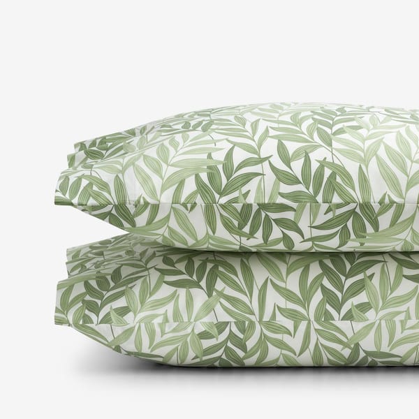 The Company Store Company Cotton Tulum Leaf Moss Green Floral Cotton Percale Standard Pillowcase (Set of 2)